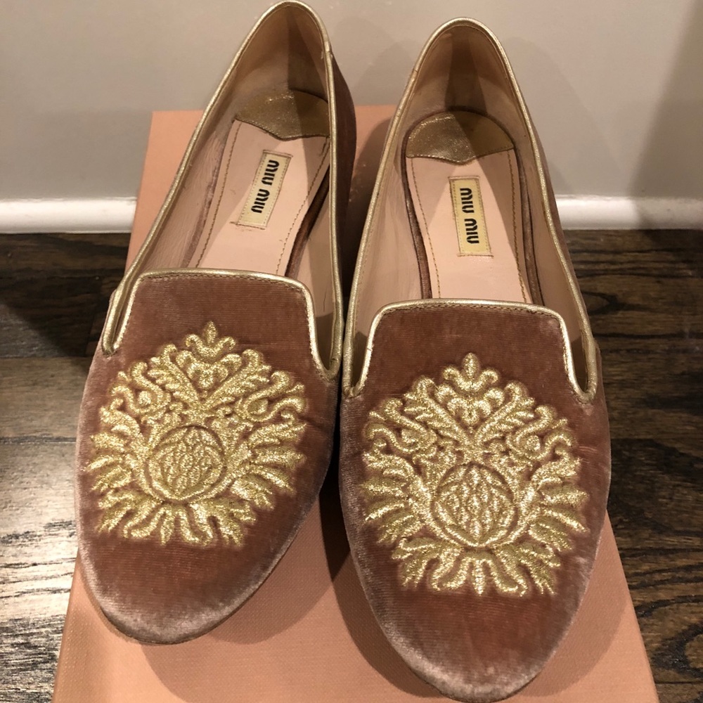 Miu Miu Light Pink Loafer with Crystal Heel